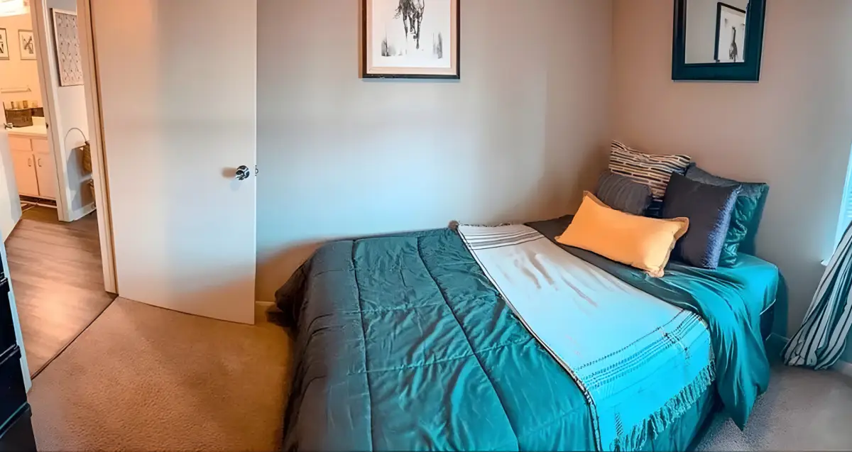 Spacious bedroom design at The Ridge apartments near West Virginia University in Morgantown.