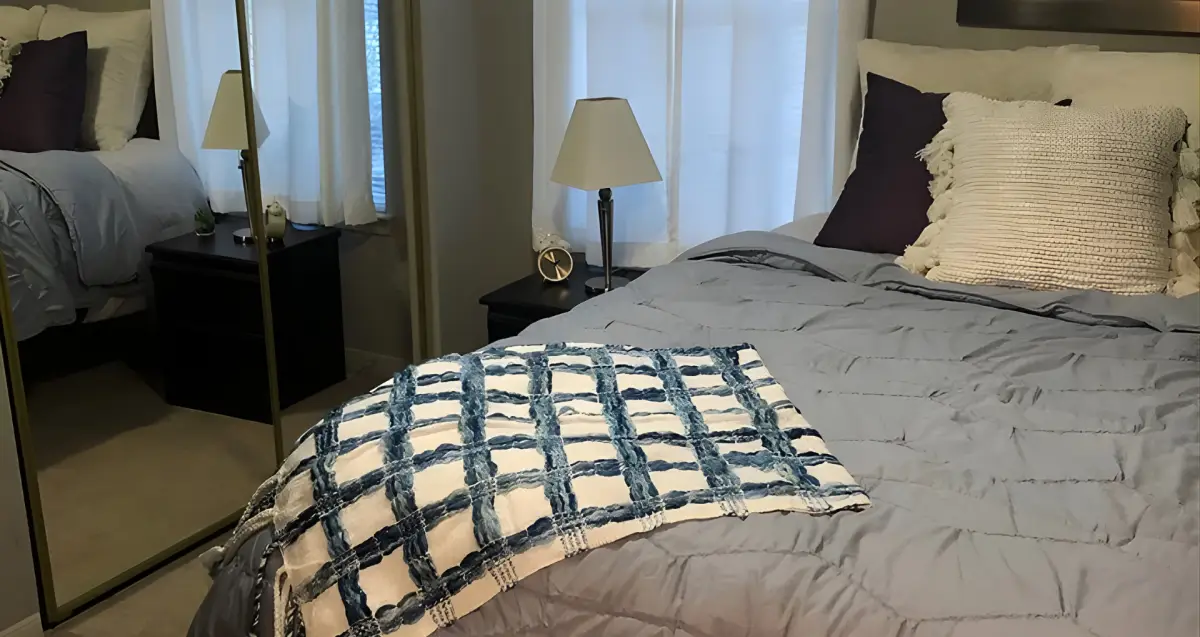 Bright bedroom in a 2 bedroom apartment at The Ridge in Morgantown, WV.