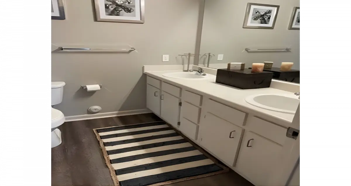 Modern bathroom interior at The Ridge, student apartments near WVU in Morgantown, WV.